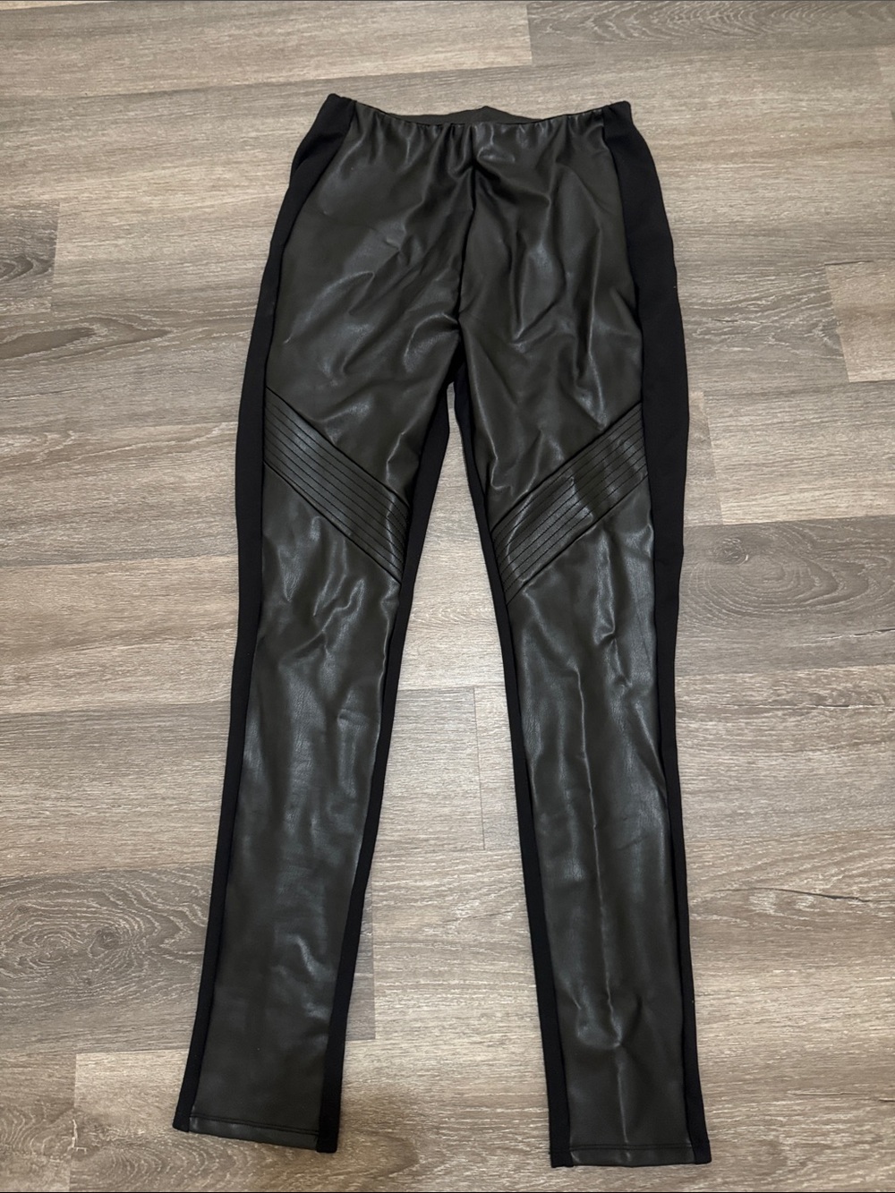 Ashley Stewart Black Faux Leather Panel Leggings